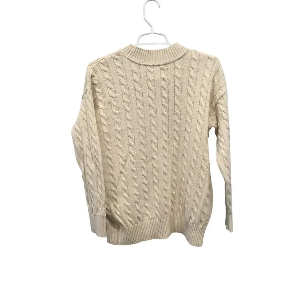 Gap Kids Fisherman Sweater Girl 14 16 Chunk Cable Knit Ivory Prep Organic Cotton